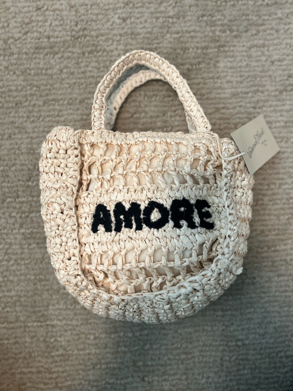 NWT! AMORE Crochet Mini Tote Bag in Cream